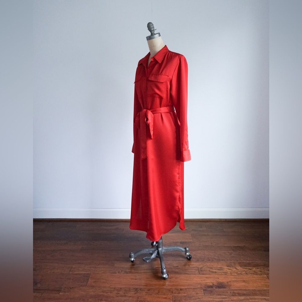Ralph Lauren Red Silk Shirt Dress with a belt - Size 10